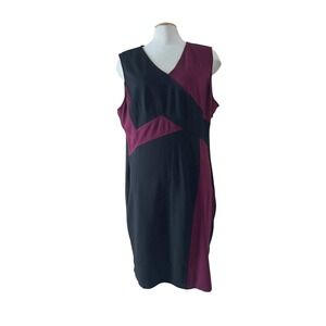 Rickis Womens Black Burgundy Colorblock V-Neck Sleeveless Sheath Dress Size 16